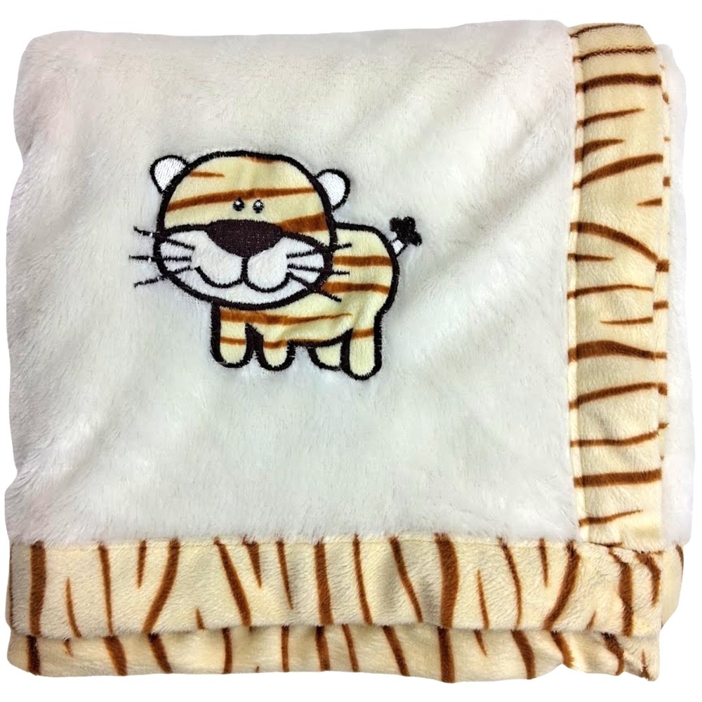 Coco Fashions Beige Tiger Baby‎ Blanket Cream Stripe Edge Soft Fleece RN: 136873